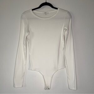 AGOLDE White Ribbed Knit Long Sleeve Bodysuit Stretchy Button Snaps Size L